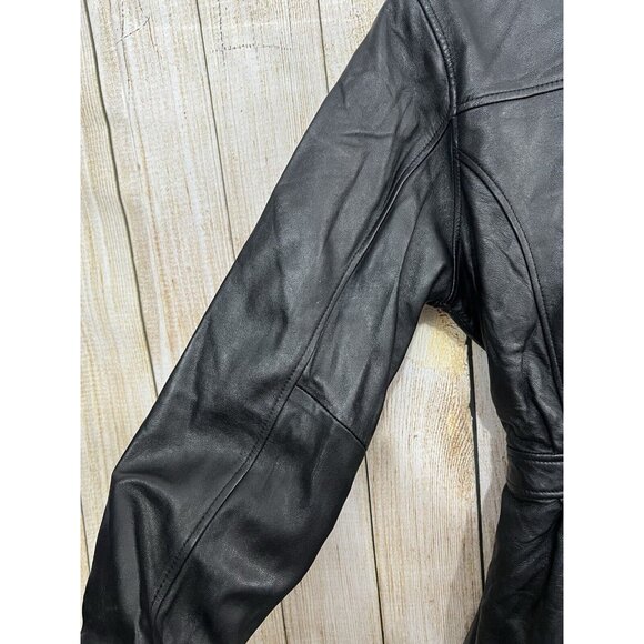 Vtg Y2K Jacqueline Ferrari Lambskin Leather Jacket Women M Black Belted Mob Wife - Picture 5 of 8